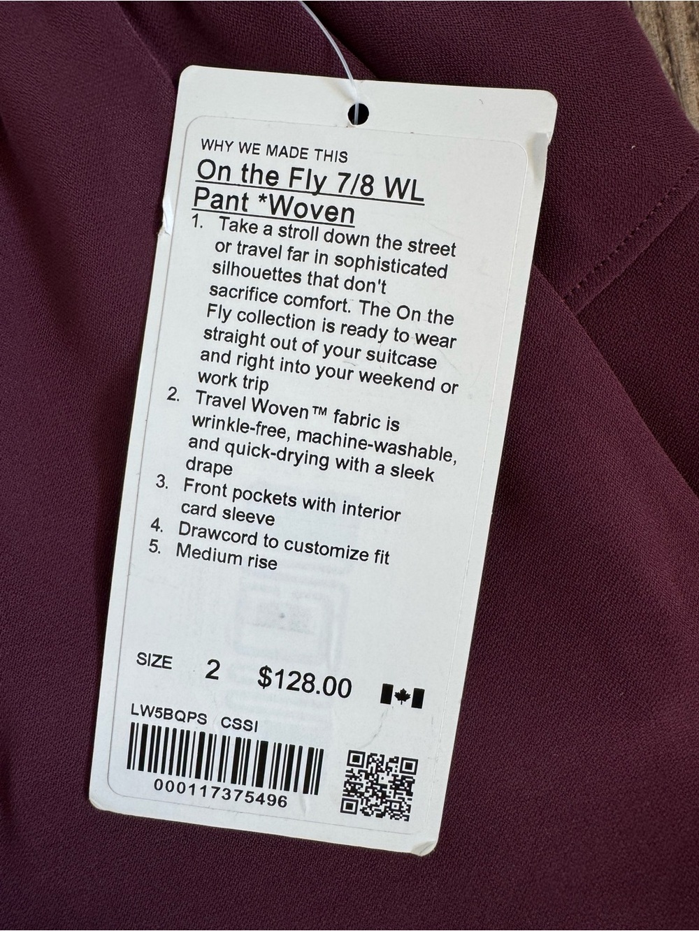 Lululemon On the Fly 7/8 Wide Leg Pant
Woven Maroon Size 2 - Picture 5 of 5